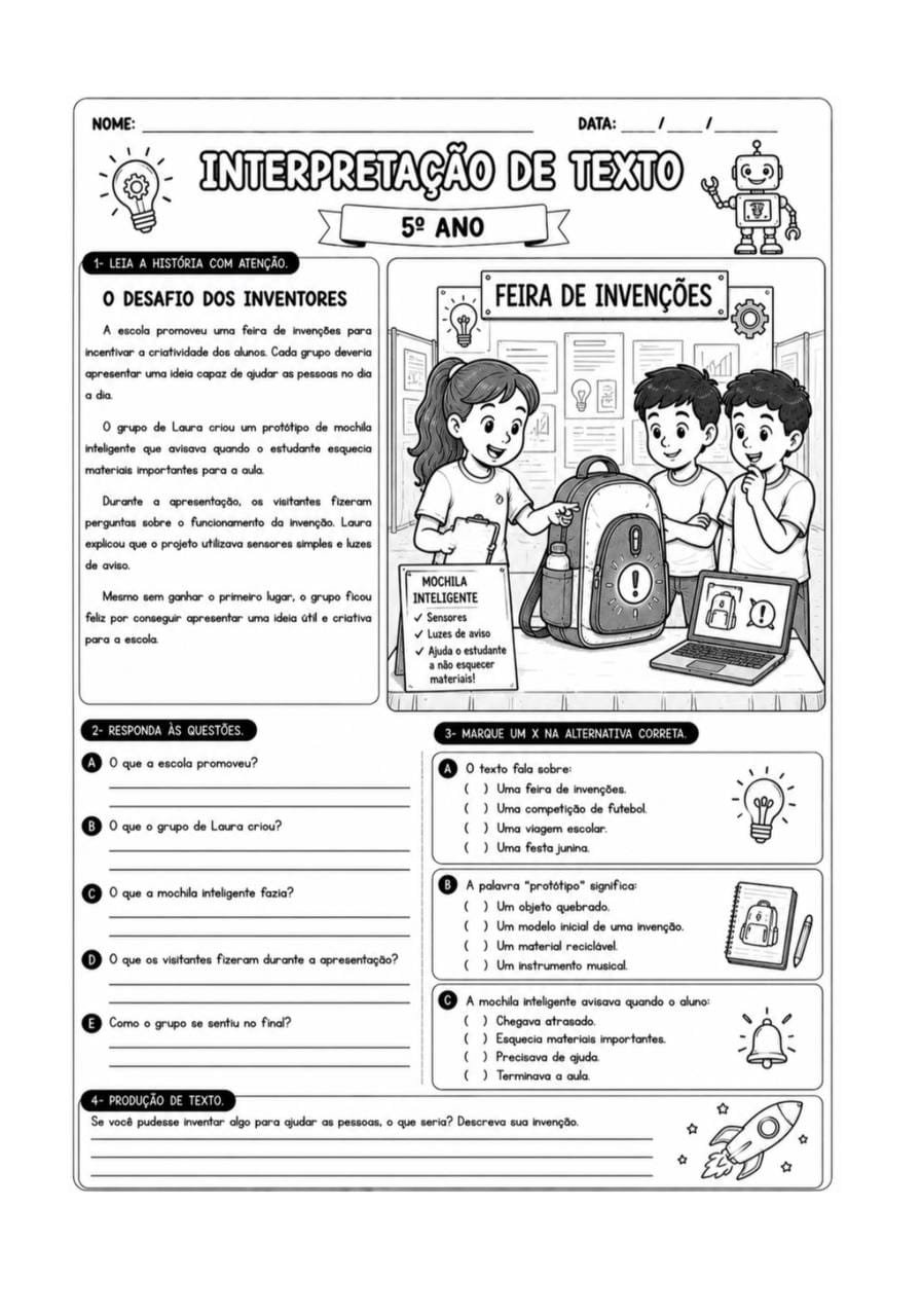 Atividade de interpretação de texto - 5º ano
