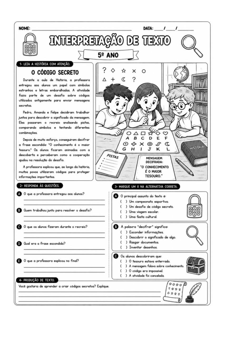 Atividade de interpretação de texto - 5º ano