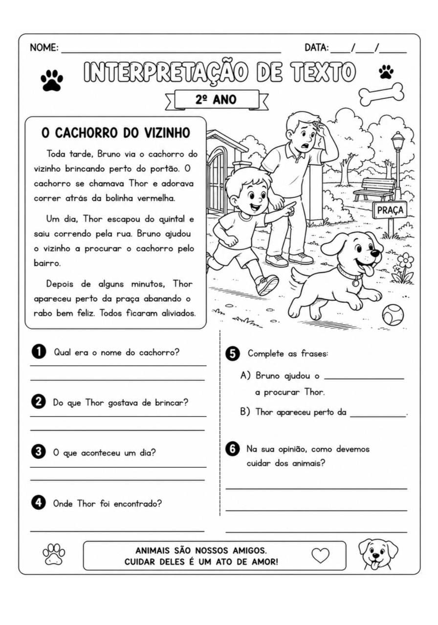 Atividade de interpretação de texto - 2º ano