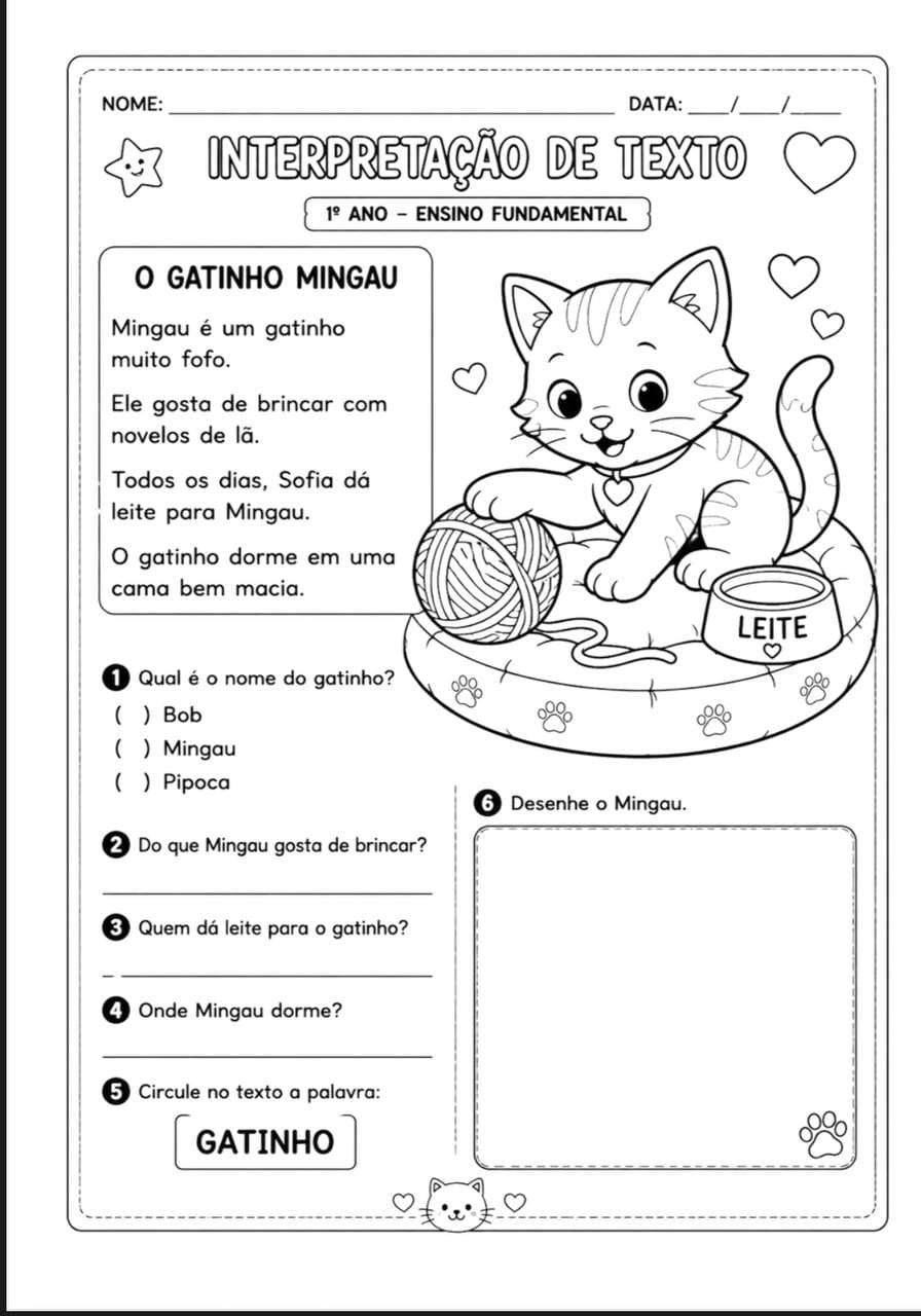 Atividade de interpretação de texto - 1º ano