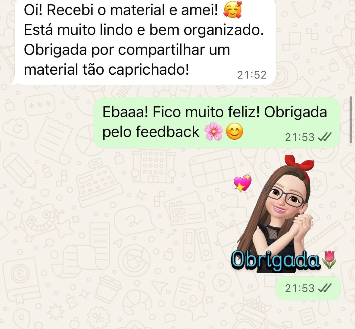 Print de conversa com depoimento de professora satisfeita